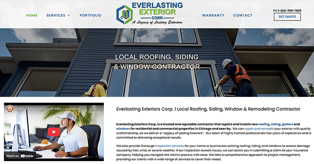 Website Design and Development plus Video Production for New Roofing, Siding and Window Contractor in Chicago