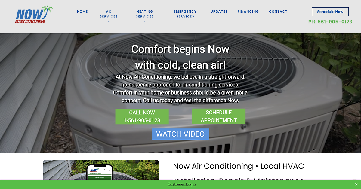 HVAC Web Design and website development for Now Air Conditioning in Wellington Florida