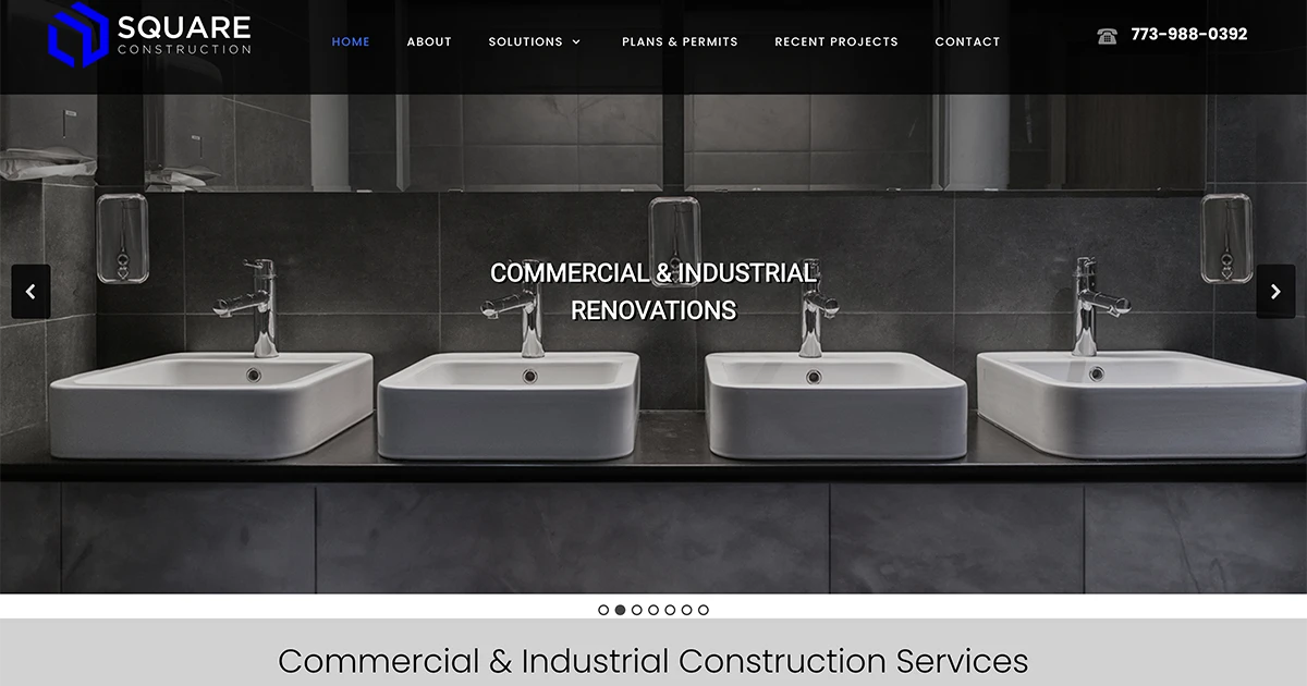 Commercial and Industrial  Web Design and website development for Square Construction in Chicago