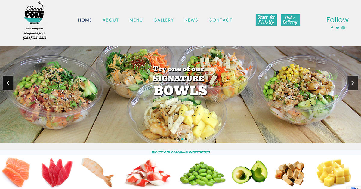 Local Arlington Heights Restaurant Website Development Design and Food Photography fo Ohana Poke