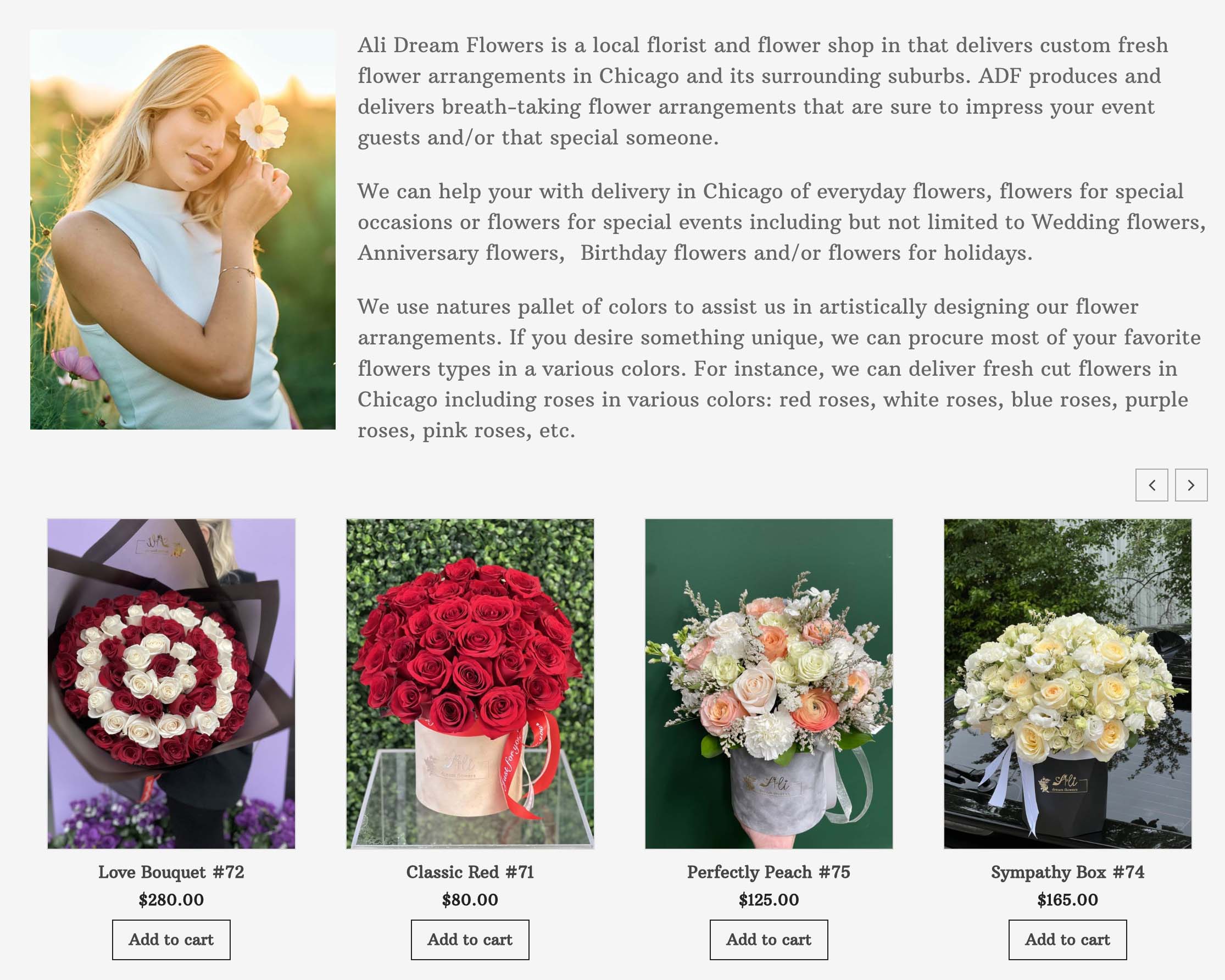 Local Wheeling eCommerce Wordpress Alina Flowers PRODUCTS