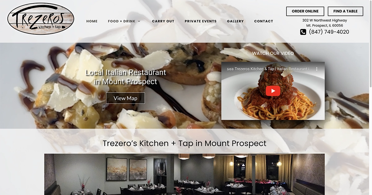 Italian Restaurant Website Development, Food Photography and Video Production for Trezeros in Mount Prospect