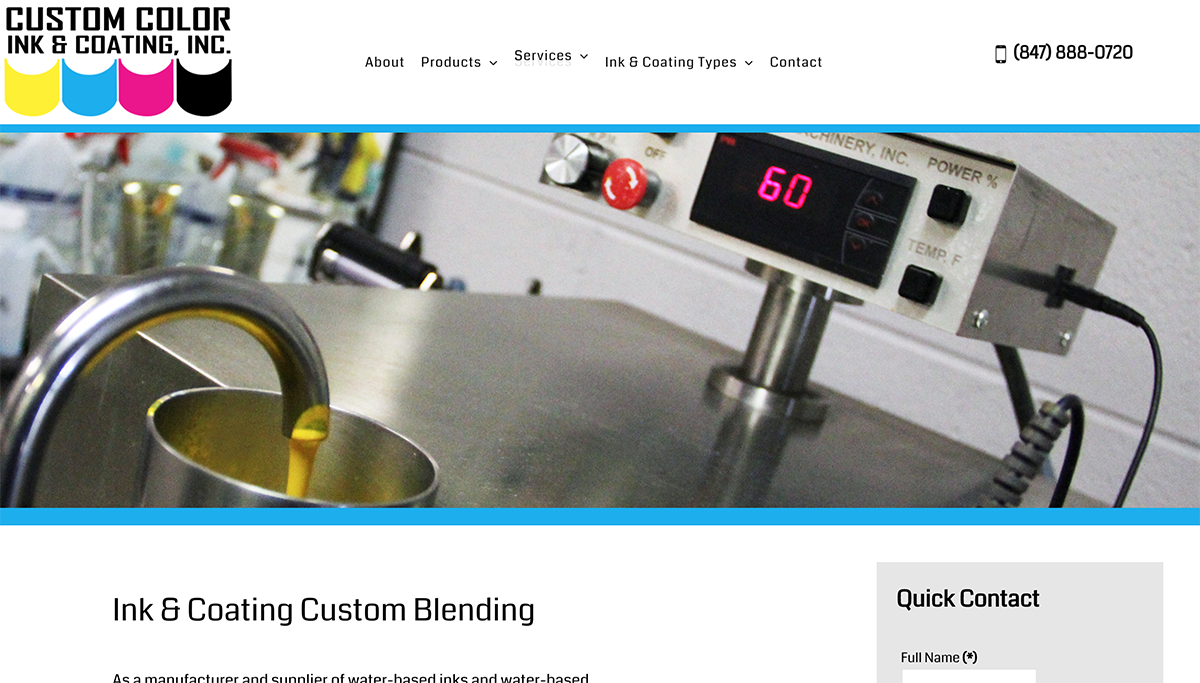 Industrial Website Design for Custom Color Ink in Elgin 60124